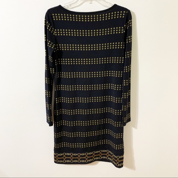 MICHAEL Michael Kors Border Print Boat Neck Dress Long Sleeves Knee Length 💙💛 - Picture 2 of 8